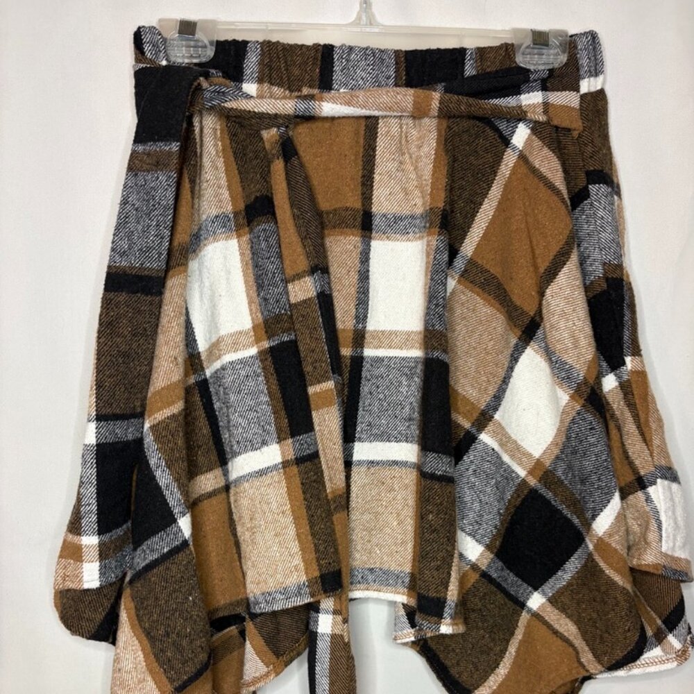 Women's Emery Rose Size M -Brown Plaid Short Jagged Bottom Skirt- 28" x 21"